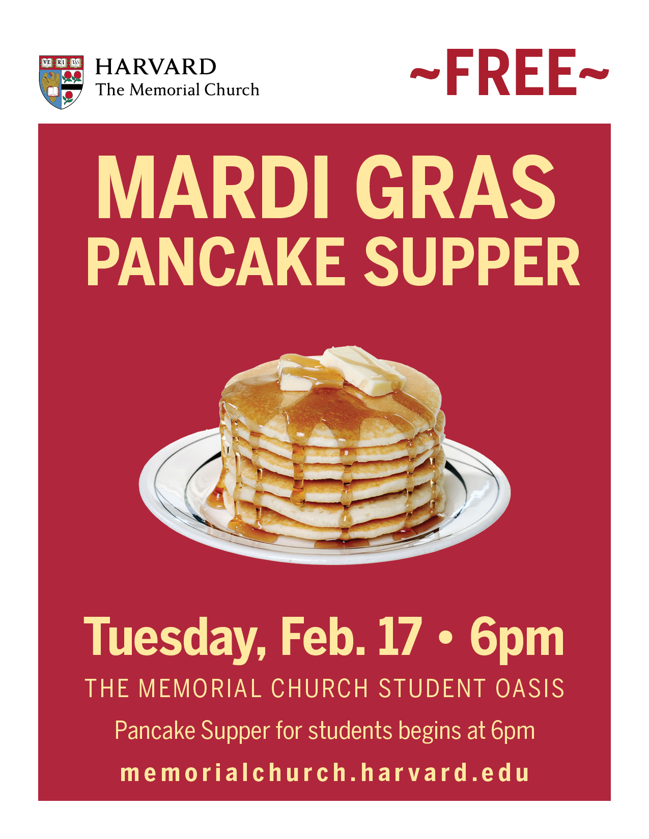 Mardi Gras Pancake Supper poster, Feb. 17, 2026≥