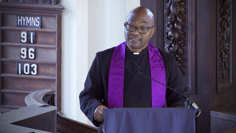 The Rev. Emmanuel K. Akyeampong preaches from the pulpit Dec. 7, 2025.