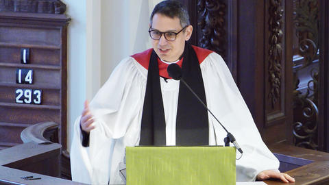The Rev. Matthew Potts preaches from the pulpit, Jan. 25, 2026