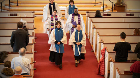 Memorial Church clergy recess following Ash Wednesday Service.