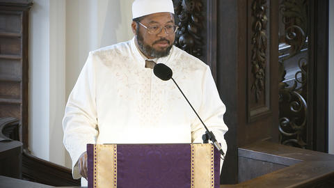 Khalil Abdur-Rashid preaches from the pulpit on March 1, 2026.