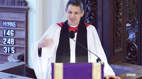 The Rev. Matthew Potts preaches from the pulpit, March 22, 2026