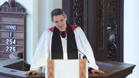 The Rev. Matthew Potts preaches from the pulpit, May 10, 2026
