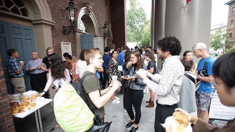 Students attend a meet-and-greet on the steps of the Memorial church following Sunday Services. 