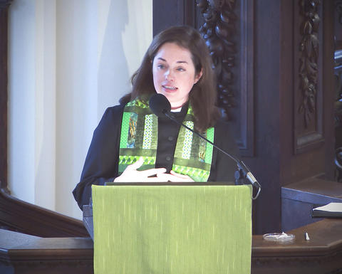 The Rev. Alanna Sullivan preaches from the pulpit Feb. 16, 2025