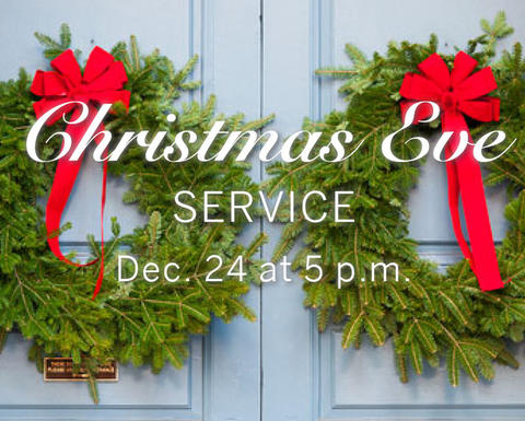 Christmas wreaths on Memorial Church doors