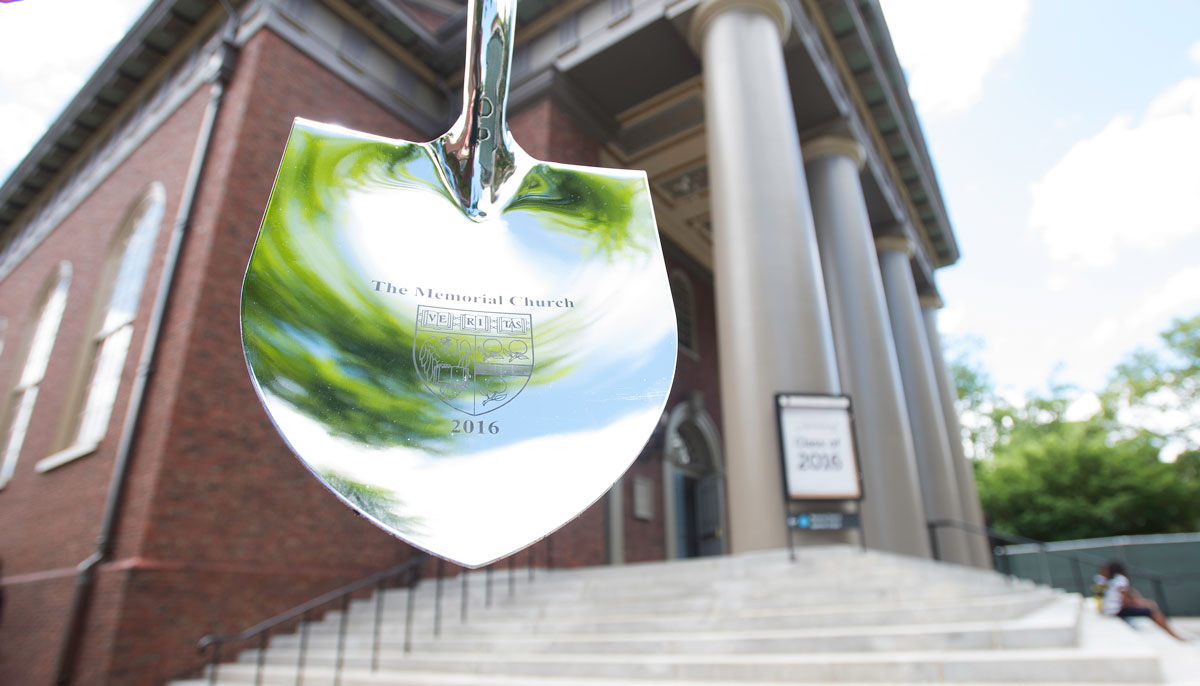 Photo of shovel from MemChurch renovation groundbreaking ceremony