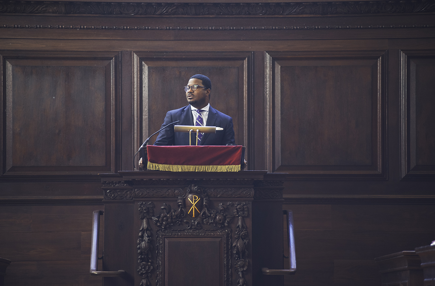Professor Jonathan L. Walton speaks at Morning Prayers in Appleton Chapel