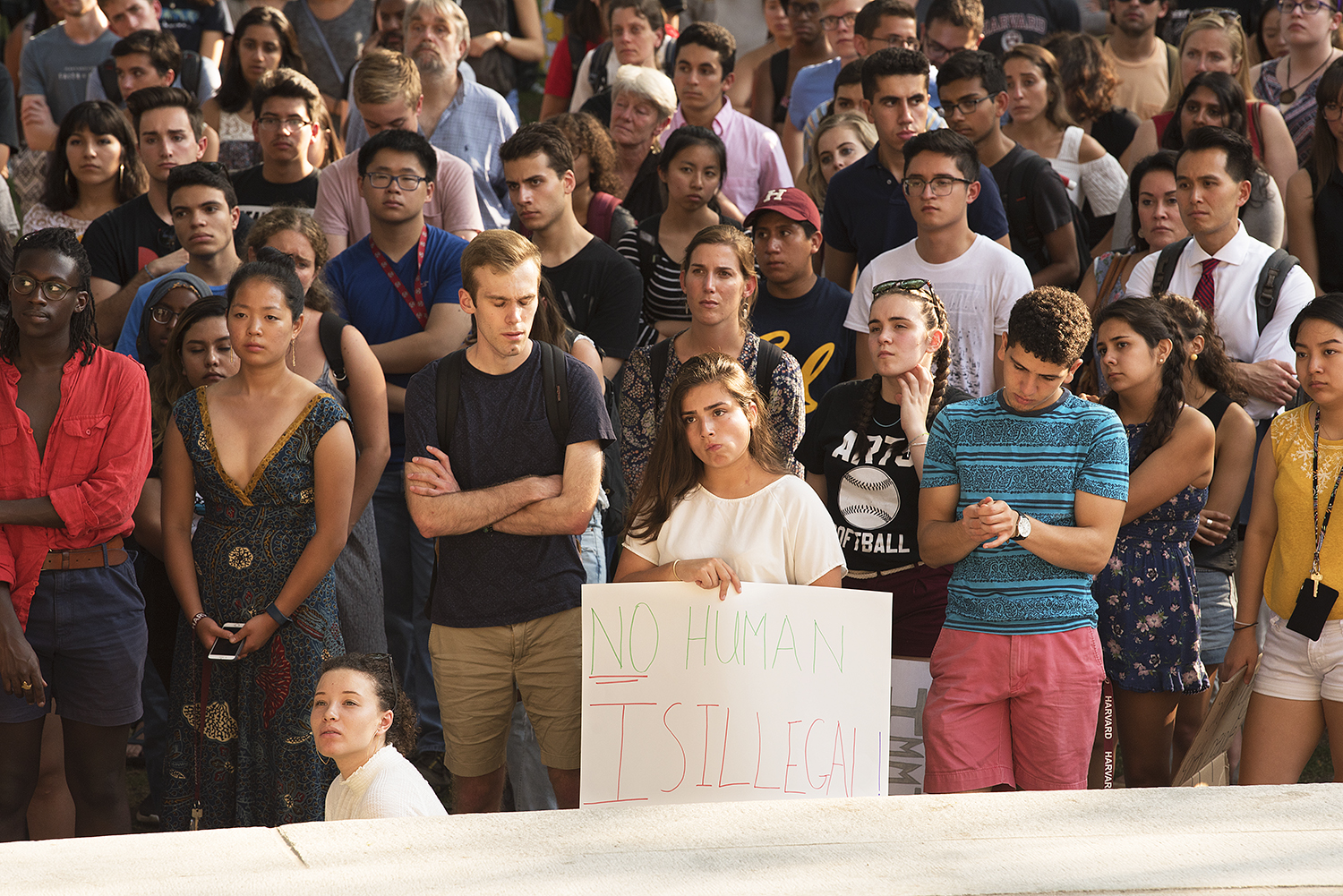 Students rally in Harvard Yard in opposition to the end of DACA