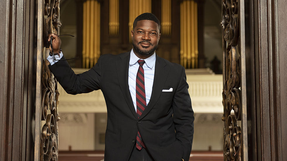 Jonathan L. Walton in the Memorial Church's  Appleton Chapel