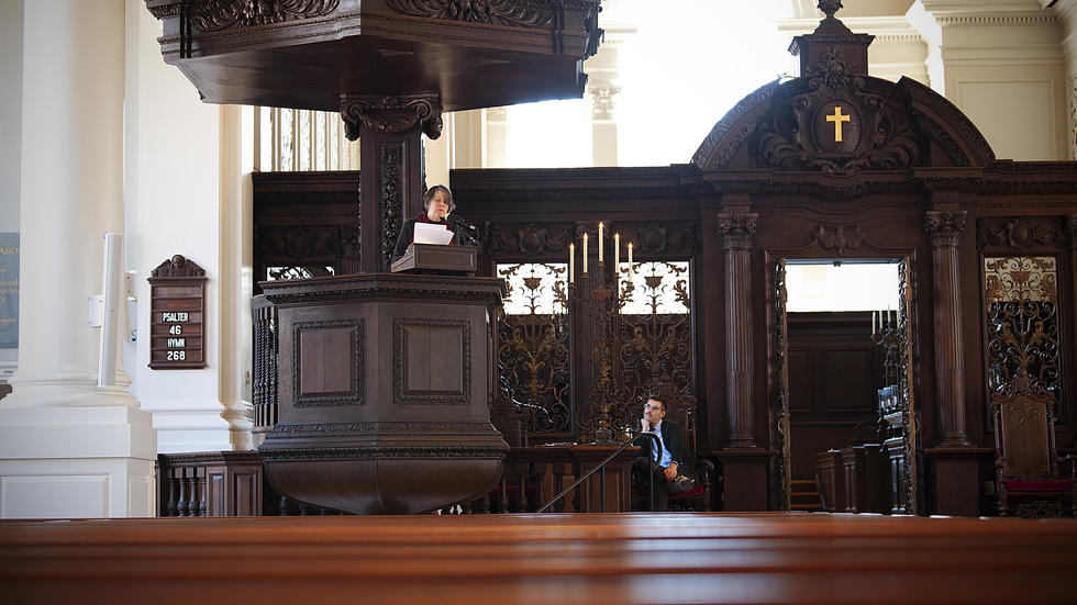 Sunday Service before an empty Memorial Church sancturary, March 22, 2020