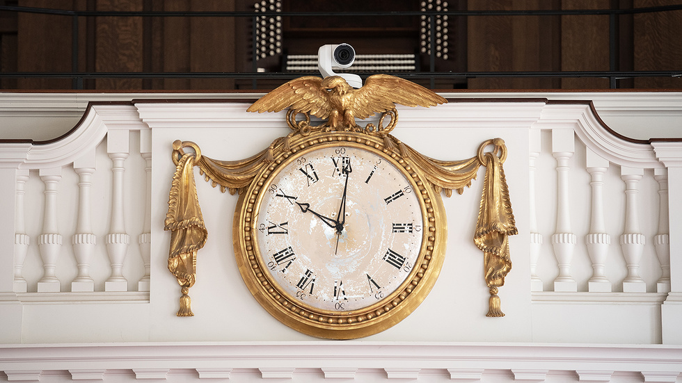 Video camera installed above the sanctuary clock